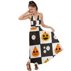 Seamless Halloween Pattern With Smiling Pumpkin 20240926 161714 0000 Backless Maxi Beach Dress by Safari