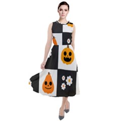 Seamless Halloween Pattern With Smiling Pumpkin 20240926 161714 0000 Round Neck Boho Dress by Safari