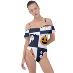 Seamless Halloween Pattern With Smiling Pumpkin 20240926 161714 0000 Frill Detail One Piece Swimsuit by Safari