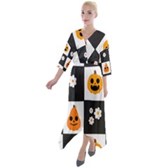 Seamless Halloween Pattern With Smiling Pumpkin 20240926 161714 0000 Quarter Sleeve Wrap Front Maxi Dress by Safari