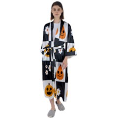 Seamless Halloween Pattern With Smiling Pumpkin 20240926 161714 0000 Maxi Satin Kimono by Safari