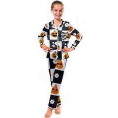 Seamless Halloween Pattern With Smiling Pumpkin 20240926 161714 0000 Kids  Satin Long Sleeve Pajamas Set by Safari