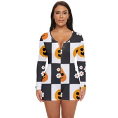 Seamless Halloween Pattern With Smiling Pumpkin 20240926 161714 0000 Long Sleeve Boyleg Swimsuit by Safari