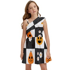 Seamless Halloween Pattern With Smiling Pumpkin 20240926 161714 0000 Kids  One Shoulder Party Dress by Safari