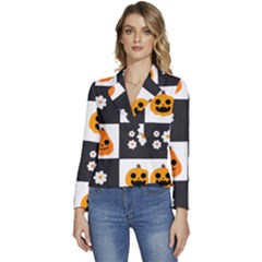 Seamless Halloween Pattern With Smiling Pumpkin 20240926 161714 0000 Women s Long Sleeve Revers Collar Cropped Jacket by Safari