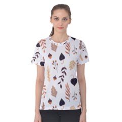 Autumn Seamless Leaves Pattern  Women s Cotton T-shirt