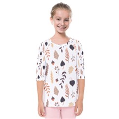 Autumn Seamless Leaves Pattern  Kids  Quarter Sleeve Raglan T-shirt