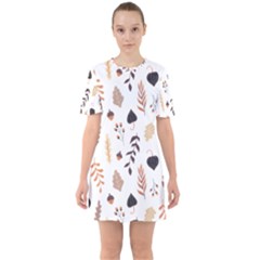 Autumn Seamless Leaves Pattern  Sixties Short Sleeve Mini Dress