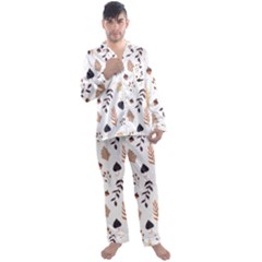 Autumn Seamless Leaves Pattern  Men s Long Sleeve Satin Pajamas Set