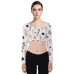 Autumn Seamless Leaves Pattern  Velvet Long Sleeve Crop Top