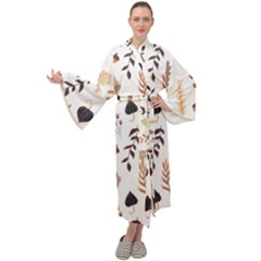 Autumn Seamless Leaves Pattern  Maxi Velvet Kimono