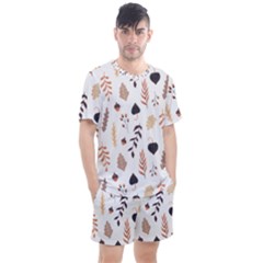 Autumn Seamless Leaves Pattern  Men s Mesh T-shirt And Shorts Set