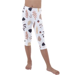 Autumn Seamless Leaves Pattern  Kids  Lightweight Velour Capri Leggings 