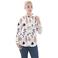 Autumn Seamless Leaves Pattern  Women s Long Sleeve Pocket Shirt