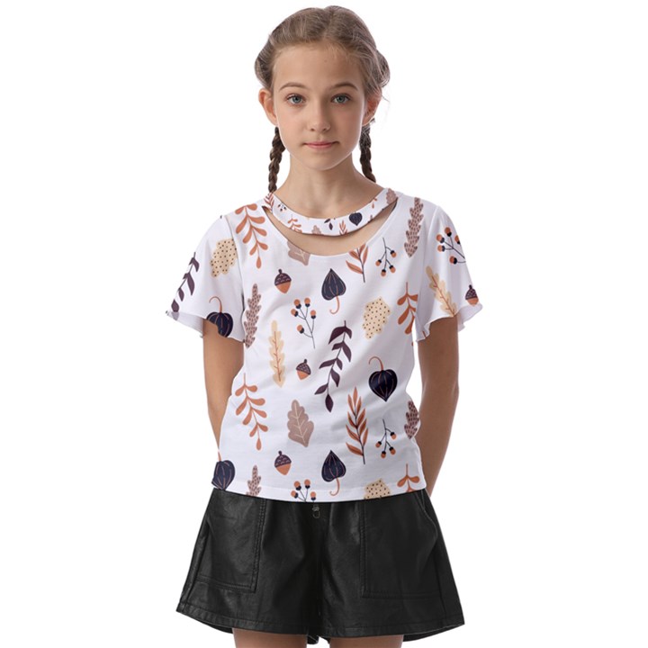 Autumn Seamless Leaves Pattern  Kids  Front Cut T-Shirt