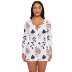 Autumn Seamless Leaves Pattern  Long Sleeve Boyleg Swimsuit by Safari