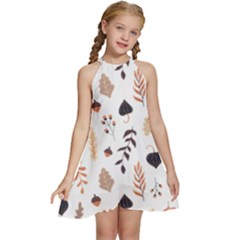 Autumn Seamless Leaves Pattern  Kids  Halter Collar Waist Tie Chiffon Dress by Safari