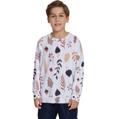 Autumn Seamless Leaves Pattern  Kids  Crewneck Sweatshirt