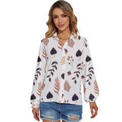 Autumn Seamless Leaves Pattern  Women s Long Sleeve Button Up Shirt