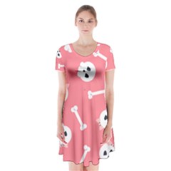 Halloween Pattern With Sculles And Bones 20240926 160927 0000 Short Sleeve V-neck Flare Dress by Safari