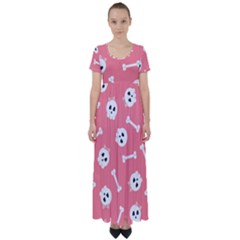 Halloween Pattern With Sculles And Bones 20240926 160927 0000 High Waist Short Sleeve Maxi Dress