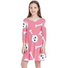 Halloween Pattern With Sculles And Bones 20240926 160927 0000 Kids  Quarter Sleeve Skater Dress by Safari