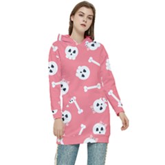 Halloween Pattern With Sculles And Bones 20240926 160927 0000 Women s Long Oversized Pullover Hoodie by Safari