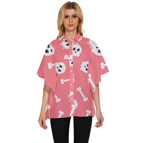 Halloween Pattern With Sculles And Bones 20240926 160927 0000 Women s Batwing Button Up Shirt by Safari