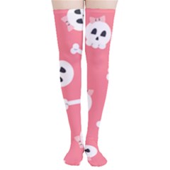 Halloween Pattern With Sculles And Bones 20240926 160927 0000 Thigh High Stockings by Safari