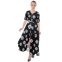 Black And White Rose Waist Tie Boho Maxi Dress