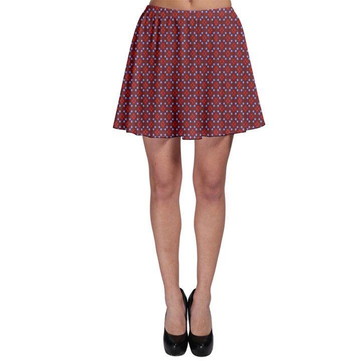 Brown Red Dot Pattern Skater Skirt