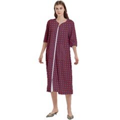 Brown Red Dot Pattern Women s Cotton 3/4 Sleeve Nightgown