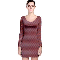 Brown Red Dot Pattern Long Sleeve Velvet Bodycon Dress