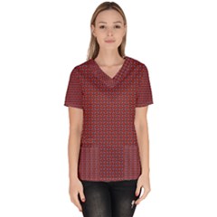 Brown Red Dot Pattern Women s V-neck Scrub Top by ytdream