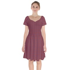 Brown Red Dot Pattern Short Sleeve Bardot Dress by ytdream