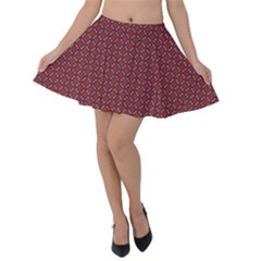 Brown Red Dot Pattern Velvet Skater Skirt