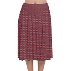 Brown Red Dot Pattern Velvet Flared Midi Skirt