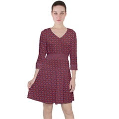 Brown Red Dot Pattern Quarter Sleeve Ruffle Waist Dress by ytdream