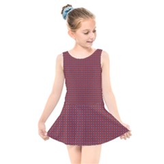 Brown Red Dot Pattern Kids  Skater Dress Swimsuit