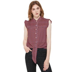 Brown Red Dot Pattern Frill Detail Shirt