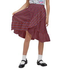 Brown Red Dot Pattern Kids  Ruffle Flared Wrap Midi Skirt by ytdream