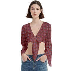 Brown Red Dot Pattern Trumpet Sleeve Cropped Top