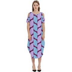 Purple Blue Pattern Cold Shoulder Loose Fit Dress With Pockets by ytdream