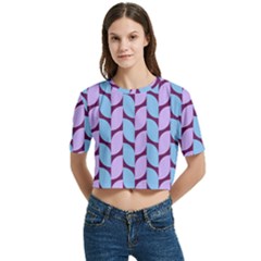 Purple Blue Pattern Women s Round Neck Short Sleeve Crop Top