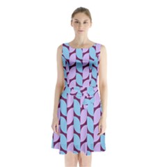 Purple Blue Pattern Sleeveless Waist Tie Chiffon Dress by ytdream