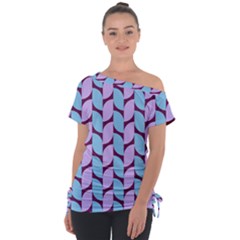 Purple Blue Pattern Off Shoulder Tie-up T-shirt