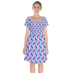 Purple Blue Pattern Short Sleeve Bardot Dress by ytdream