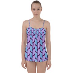 Purple Blue Pattern Babydoll Tankini Set by ytdream