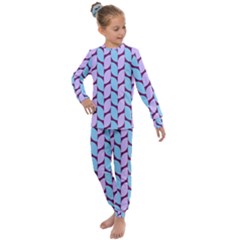 Purple Blue Pattern Kids  Long Sleeve Set 