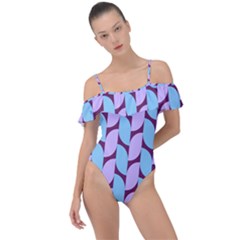 Purple Blue Pattern Frill Detail One Piece Swimsuit by ytdream